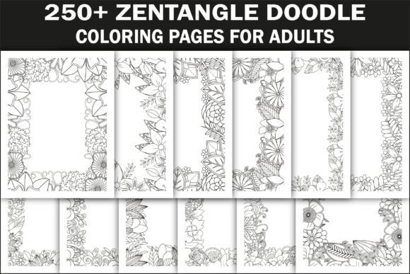 250 Zentangle Doodle Pages Bundle for Graphics and Coloring Pages
