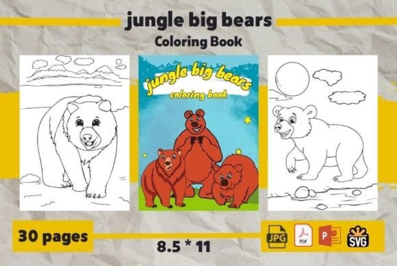 Jungle Big Bears Coloring Book: Graphics for Editorial Mood & Publishing Flow