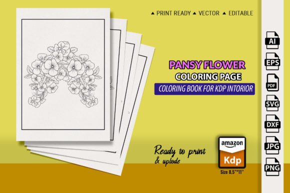Pansy Flower Black Tattoo Design for Graphics & Coloring
