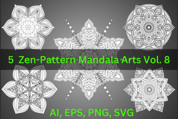 Zentangle-Pattern Mandala Vol. 8 Graphics for Coloring Pages